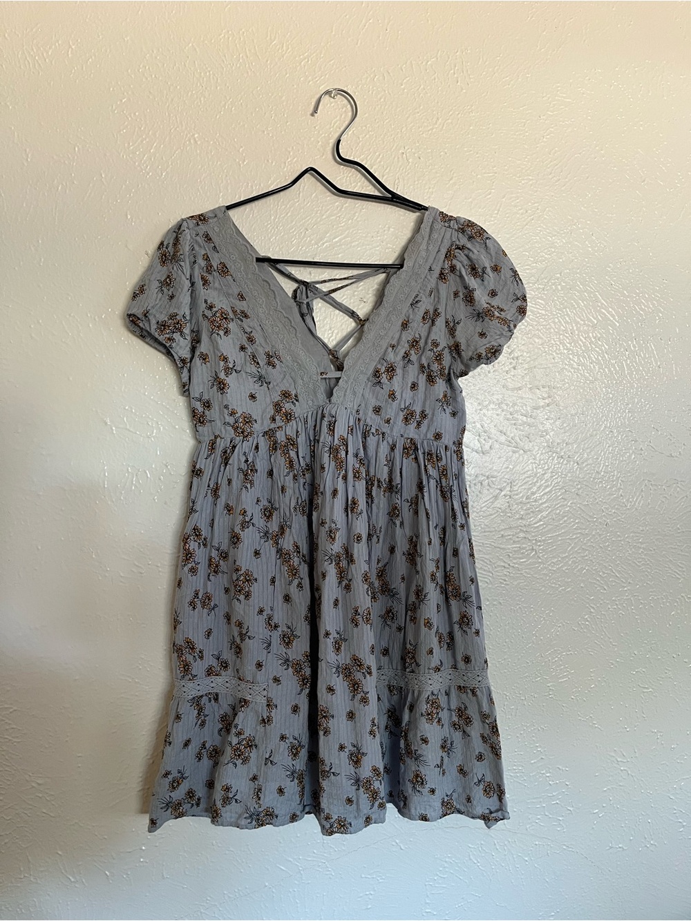 Urban Outfitters Light Blue Floral Short Sleeve Babydoll Dress